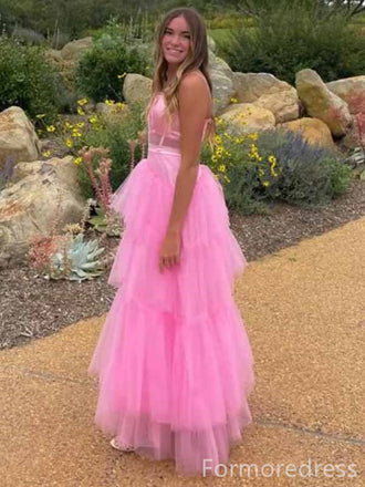 Elegant Pink Spaghetti Strap A-line Long Prom Dress,PD365