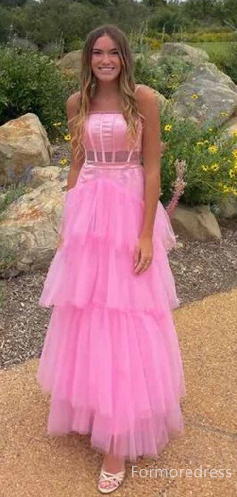 Elegant Pink Spaghetti Strap A-line Long Prom Dress,PD365