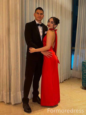 Elegant Halter Red Mermaid Long Prom Dress,PD359