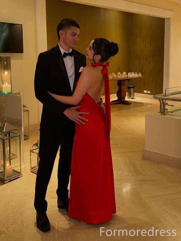 Elegant Halter Red Mermaid Long Prom Dress,PD359