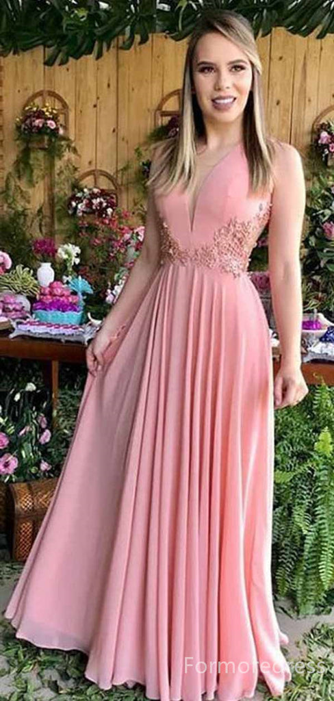 Gorgeous Pink V-neck A-line Long Prom Dress,PD356
