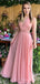 Gorgeous Pink V-neck A-line Long Prom Dress,PD356