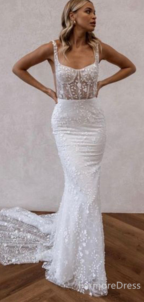 Popular Square Lace Mermaid Long Wedding Dress,  WD92