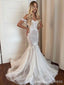 Elegant Sweatheart Off-Shoulder Lace Mermaid Long Wedding Dress,  WD93