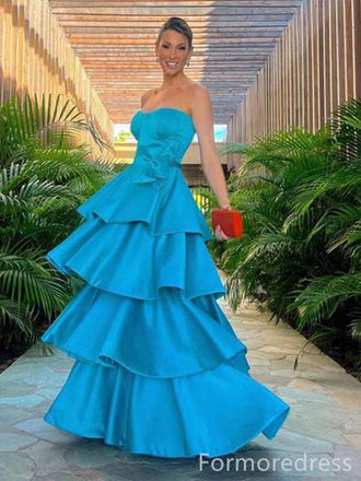 Elegant Blue Strapless A-line Long Prom Dress,PD352