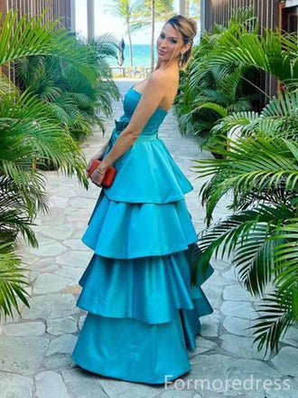 Elegant Blue Strapless A-line Long Prom Dress,PD352
