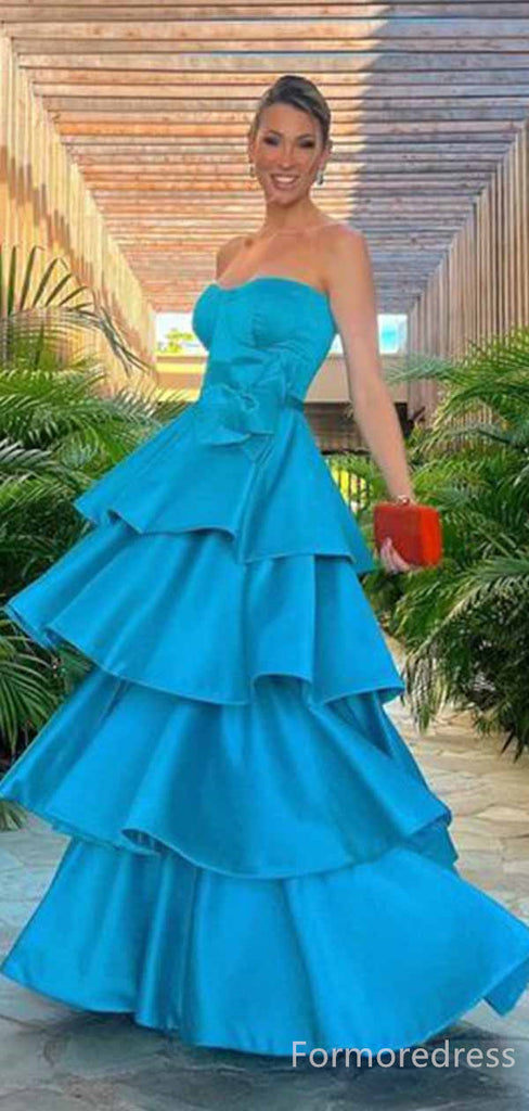 Elegant Blue Strapless A-line Long Prom Dress,PD352
