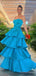 Elegant Blue Strapless A-line Long Prom Dress,PD352