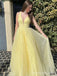 Elegant Yellow V-neck A-line Long Prom Dress,  PD77