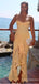 Elegant Yellow Spaghetti Strap Split Side Mermaid Long Prom Dress,PD373