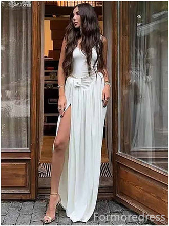 Simple White Split Side Mermaid Long Prom Dress,PD381
