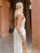 Simple White Split Side Mermaid Long Prom Dress,PD381