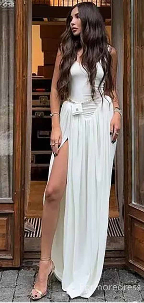 Simple White Split Side Mermaid Long Prom Dress,PD381