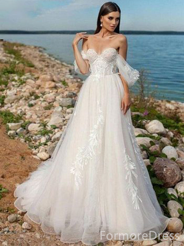 Elegant Sweatheart Off-Shoulder A-line Long Wedding Dress, WD98