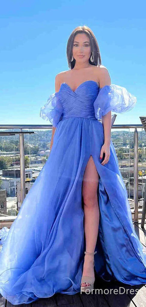 Elegant Off-Shoulder Strapless Split Side A-line Long Prom Dress,  PD65