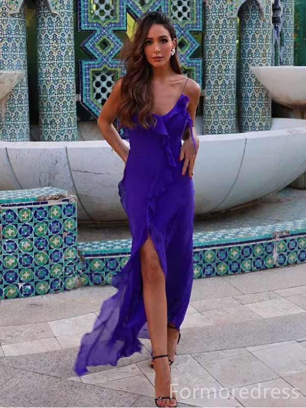 Gorgeous V-neck Spaghetti Strap Split Side Mermaid Long Prom Dress,PD391