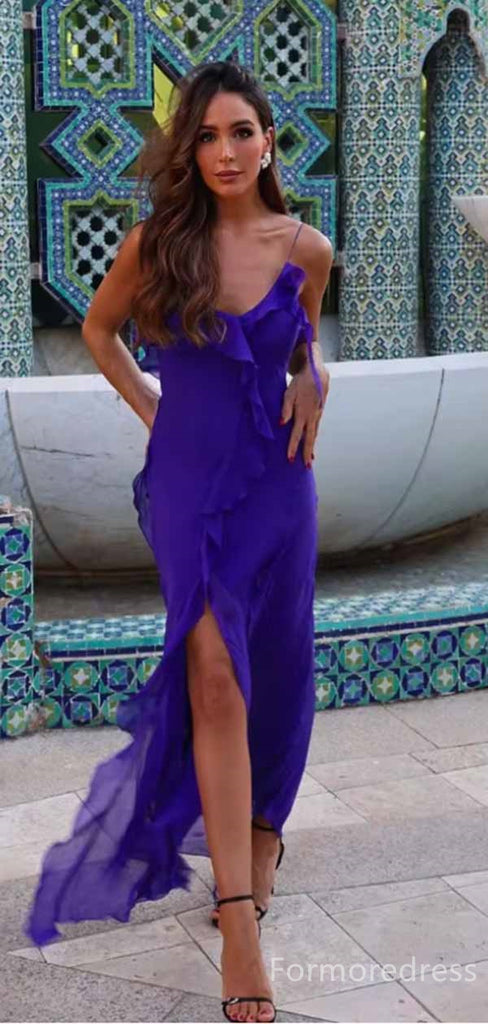 Gorgeous V-neck Spaghetti Strap Split Side Mermaid Long Prom Dress,PD391