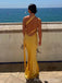 Elegant Yellow One Shoulder Backless Mermaid Long Prom Dress,PD397