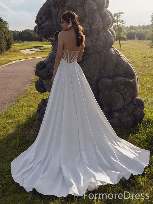 Simple Strapless Split Side A-line Long Wedding Dress, WD99