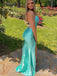 Elegant V-neck Spaghetti Strap Split Side Mermaid Long Prom Dress,PD398