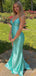 Elegant V-neck Spaghetti Strap Split Side Mermaid Long Prom Dress,PD398