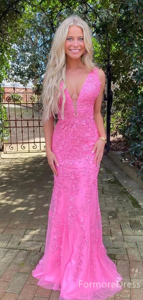 Elegant V-neck Appliques Mermaid Long Prom Dress,  PD66