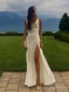 Elegant Ivory Spaghetti Strap Split Side Mermaid Long Prom Dress,PD394