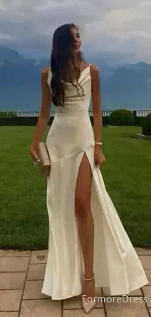 Elegant Ivory Spaghetti Strap Split Side Mermaid Long Prom Dress,PD394