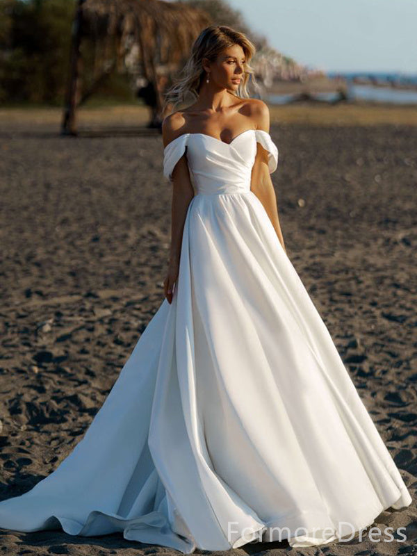 Popular Sweatheart Off-Shoulder A-line Long Wedding Dress, WD100