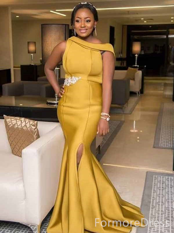 Elegant One Shoulder Split Side Mermaid Long Prom Dress,PD382