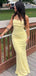 Elegant Yellow Spaghetti Strap Mermaid Long Prom Dress,PD378