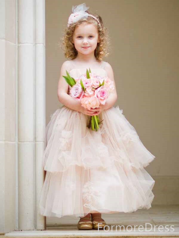 Elegant Light Pink A-line Long Flower Girl Dress,  FGD109