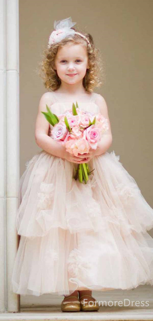 Elegant Light Pink A-line Long Flower Girl Dress,  FGD109