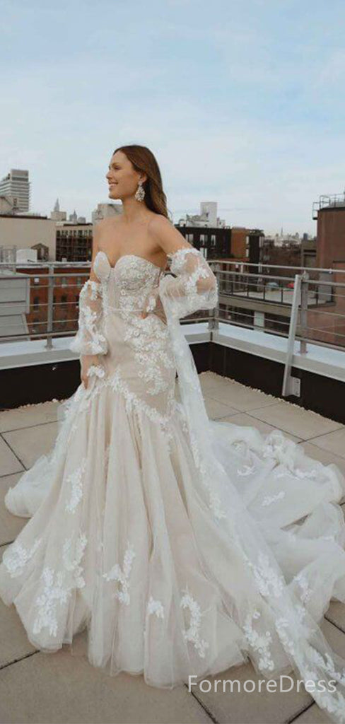 Luxury Sweatheart Strapless Appliques A-line Long Wedding Dress, WD102