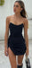 Simple Black Strapless Split Side A-line Short Mini Homecoming Dress,  HD73