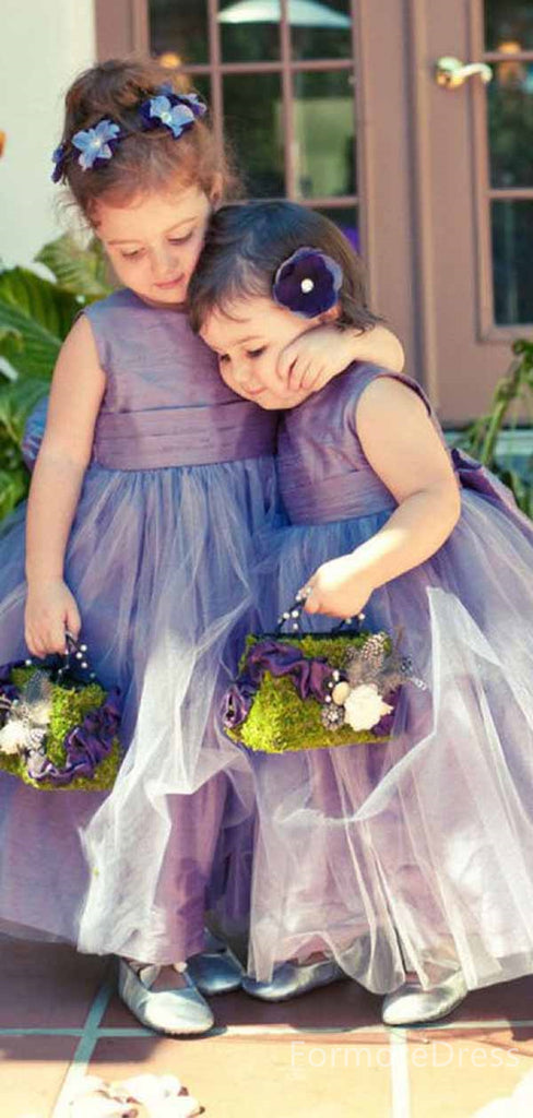 Elegant Purple A-line Long Flower Girl Dress,  FGD108