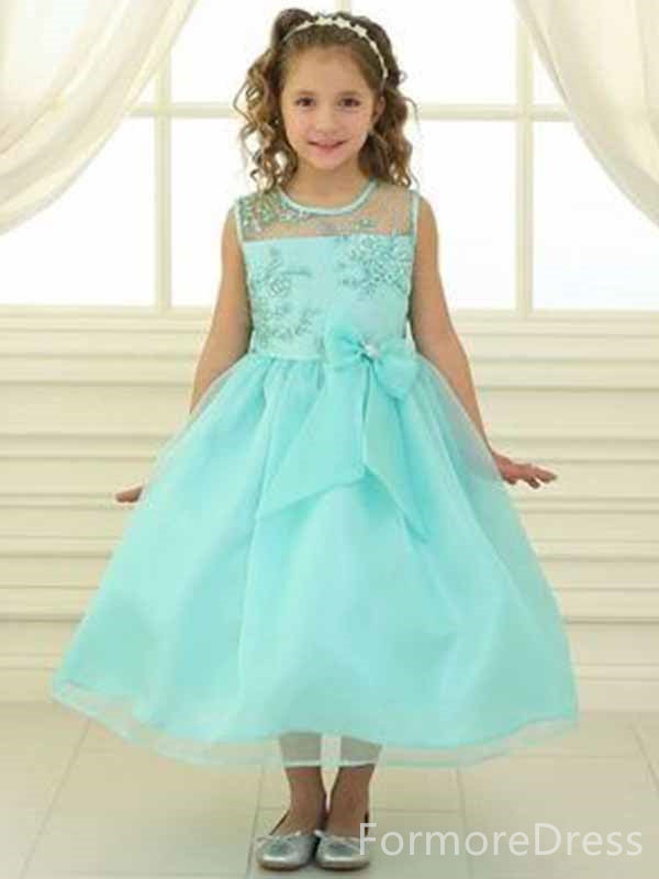 Elegant Lace Appliques A-line Long Flower Girl Dress,  FGD106