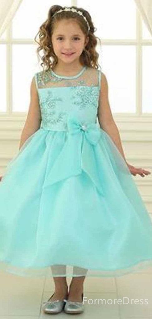 Elegant Lace Appliques A-line Long Flower Girl Dress,  FGD106