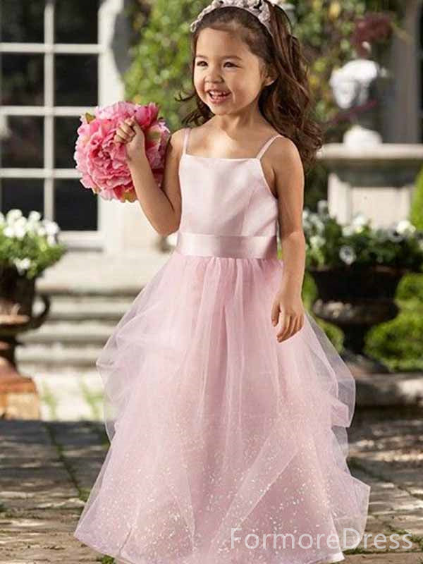 Elegant Square Spaghetti Strap A-line Long Flower Girl Dress,  FGD105