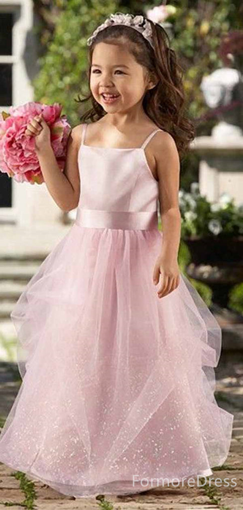 Elegant Square Spaghetti Strap A-line Long Flower Girl Dress,  FGD105