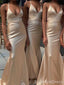 Simple V-neck Spaghetti Strap Mermaid Long Bridesmaid Dress,  BD114