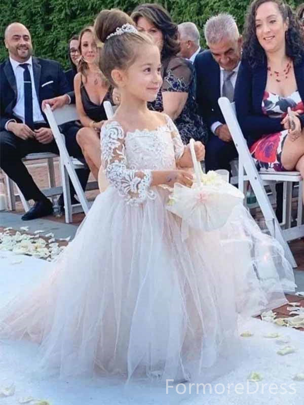 Gorgeous Lace Long Sleeves A-line Long Flower Girl Dress,  FGD103