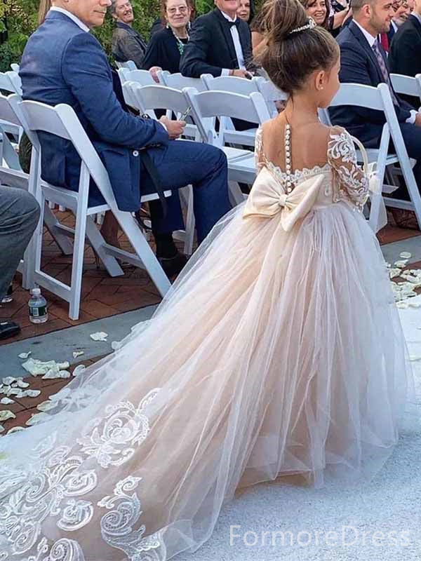 Gorgeous Lace Long Sleeves A-line Long Flower Girl Dress,  FGD103