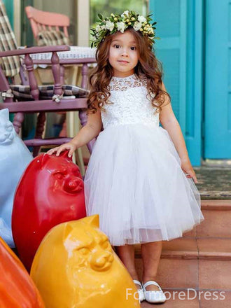 Gorgeous White Lace A-line Long Flower Girl Dress,  FGD101