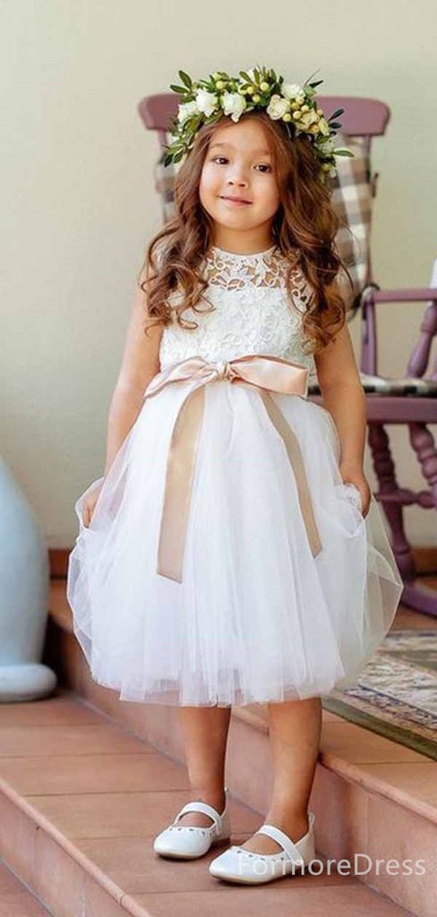 Gorgeous White Lace A-line Long Flower Girl Dress,  FGD101