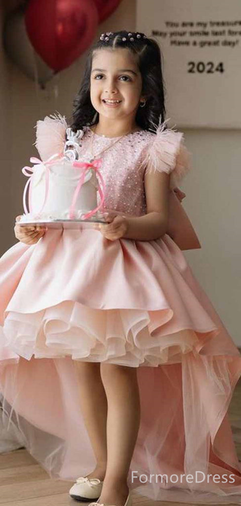 Gorgeous Pink High-Low A-line Long Flower Girl Dress,  FGD100