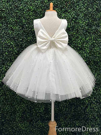 Elegant White Beadings A-line Long Flower Girl Dress,  FGD99