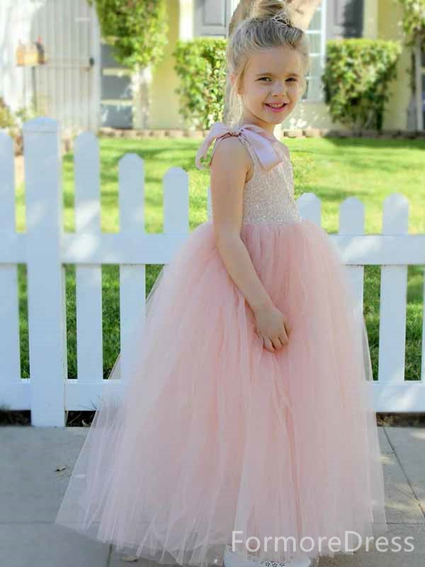 Gorgeous Light Pink One Shoullder A-line Long Flower Girl Dress,  FGD98