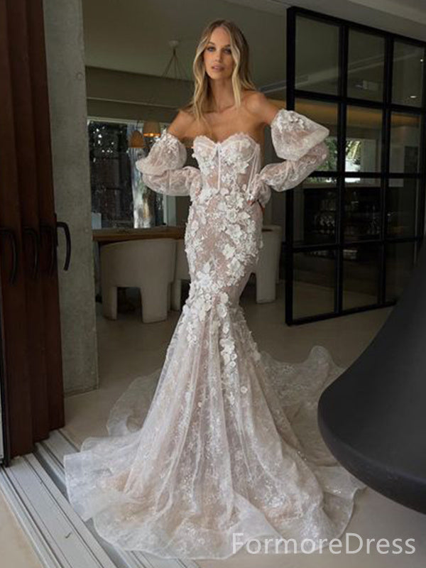 Luxury Sweatheart Mermaid Lace Appliques Long Wedding Dress, WD104