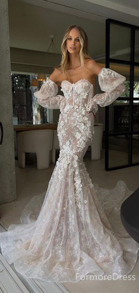 Luxury Sweatheart Mermaid Lace Appliques Long Wedding Dress, WD104